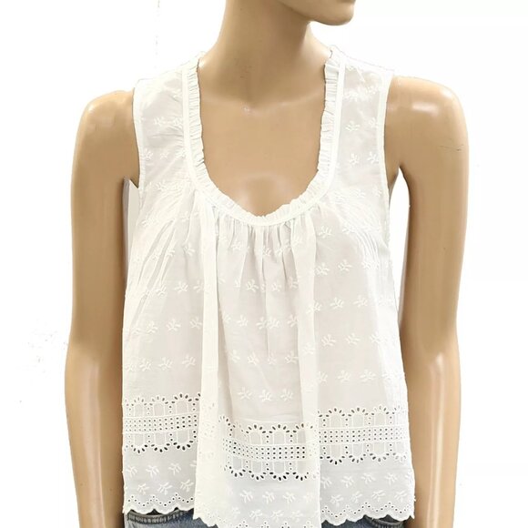 Free People We The Free Marina Cotton Eyelet Ruffle Tank Blouse Top L NWT 277657 - Picture 6 of 9